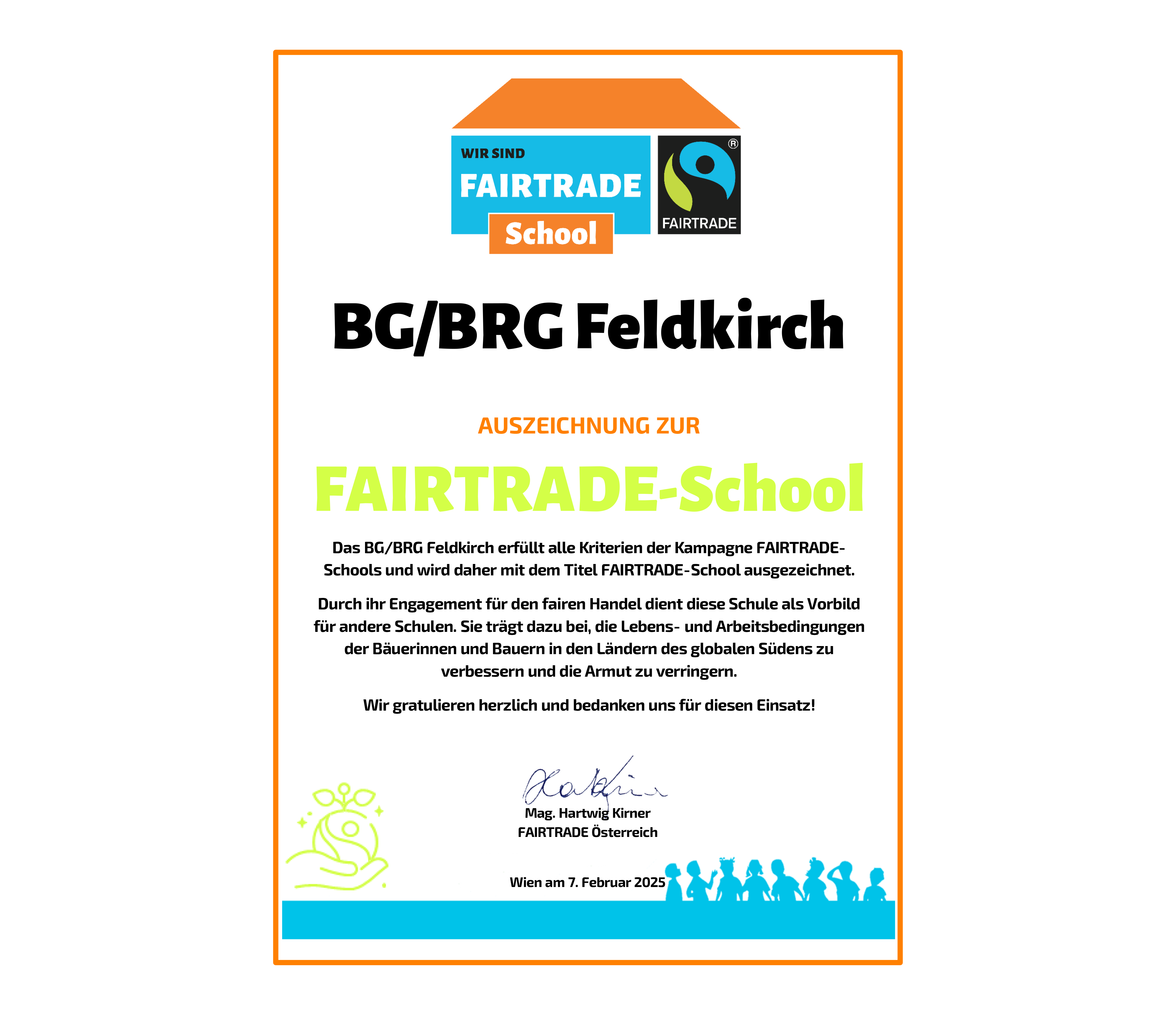 Urkunde FAIRTRADE-School BG/BRG Feldkirch