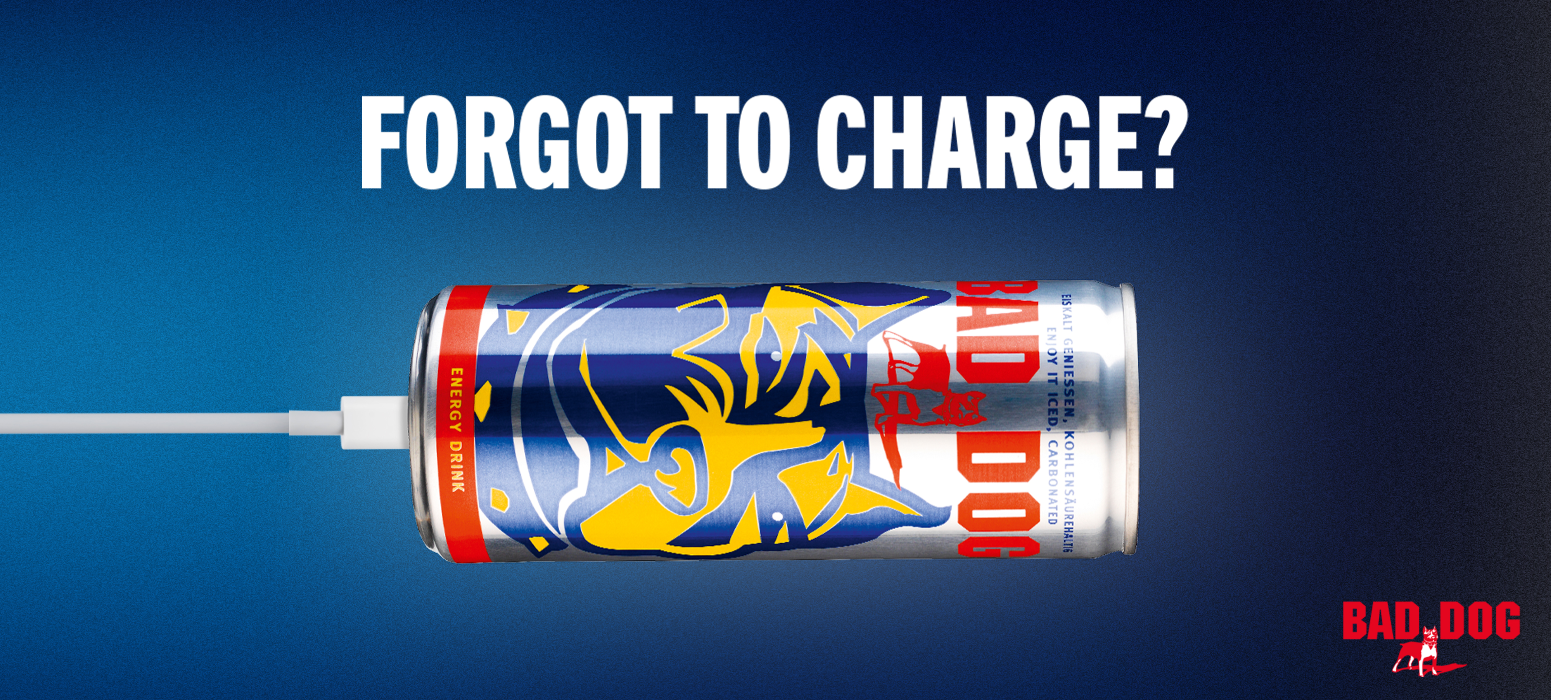 Bad Dog energydrink symbolic on charging  cable