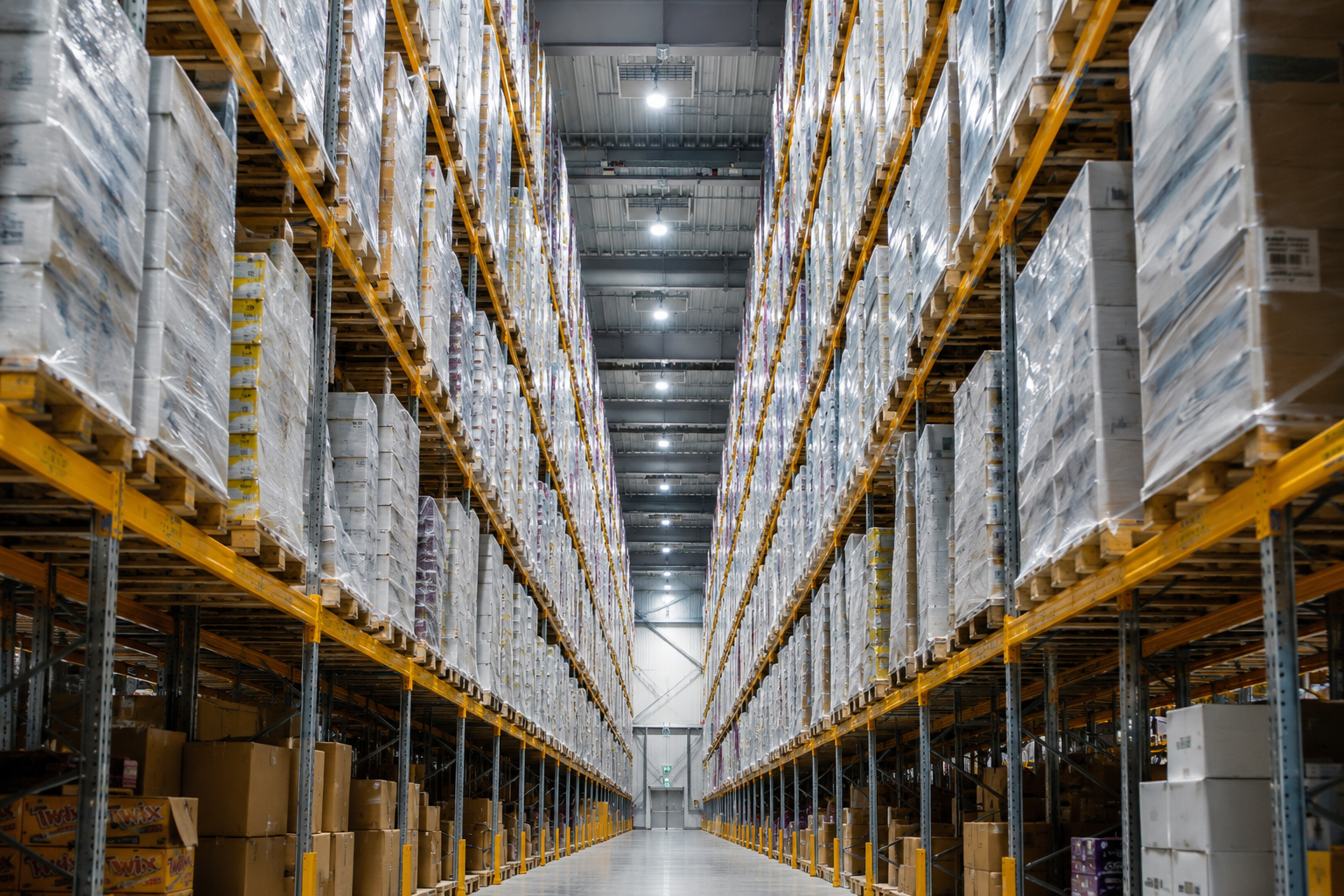 Magazzino con scaffalature alte e processi logistici presso la sede Gunz