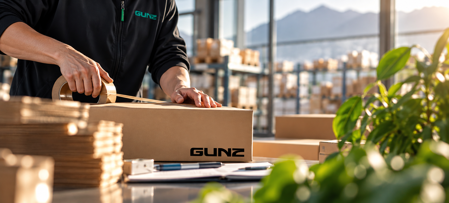 Angajat GUNZ ambalează un colet