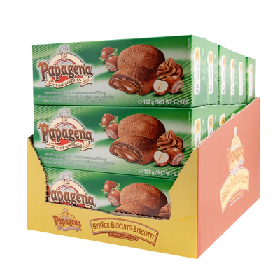 Рисунок продукта 2 - Biscuits mit Haselnusscremefüllung 150g Packung Papagena