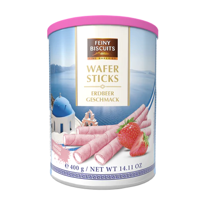 Рисунок продукта 1 - Wafer rolls with strawberry flavoured cream 400g